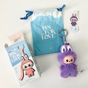 Labubu Pop Mart Pin For Love Purple “T” Keychain Bag Charm